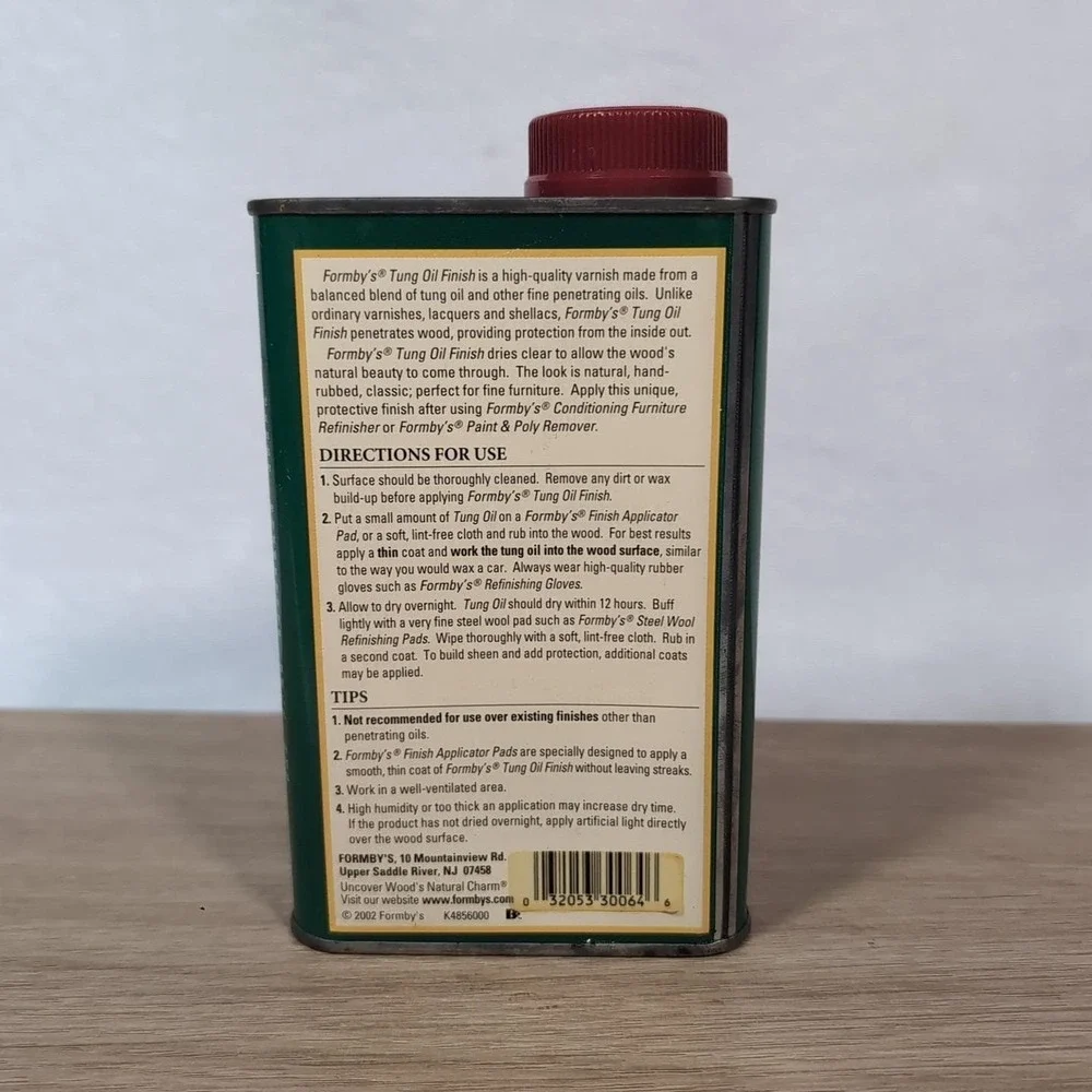 Formby's Traditional Tung Oil Finish LOW GLOSS 16 Oz Metal Tin Can (90% Full)